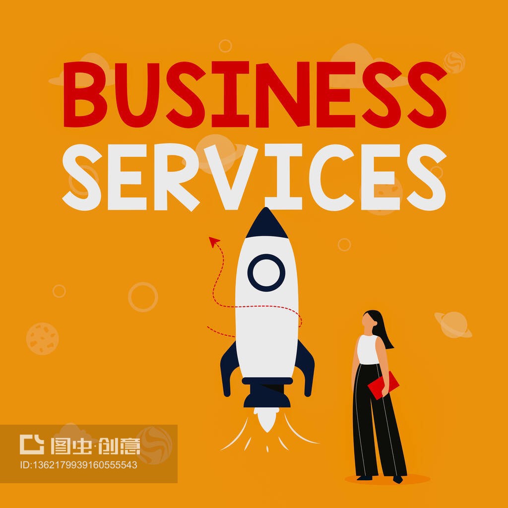 靈感顯示標(biāo)志商務(wù)服務(wù)。概念含義提供無(wú)形產(chǎn)品簿記信息技術(shù)會(huì)計(jì)插圖休閑女孩站在火箭船旁邊準(zhǔn)備發(fā)射